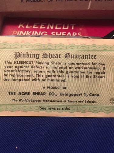 Vintage Acme Shear Co. USA Kleencut Pinking Shears With Automatic Stop