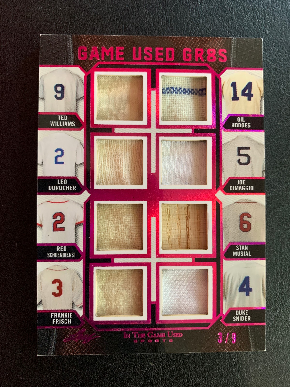 2024 Leaf Game Used Gr8s Ted Williams Joe Dimaggio Musial Snider Bat Jersey 3/9