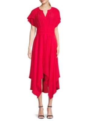 

KENSIE DRESSES Женское красное платье миди с разрезом на подол и развевающимися рукавами, Красный