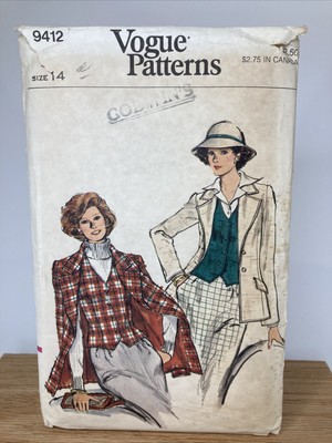 Vintage Vogue 9412 Pattern Womens Blazer Notched Collar Vest Size 14 Cut/Complet