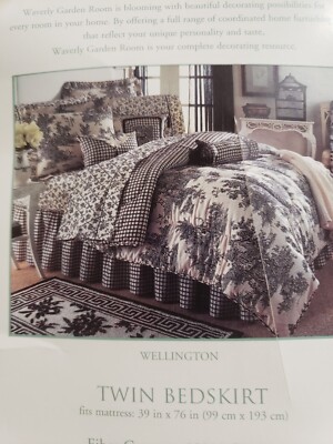 Waverly Garden Room Farmhouse Checkered Black Tein Bedskirt