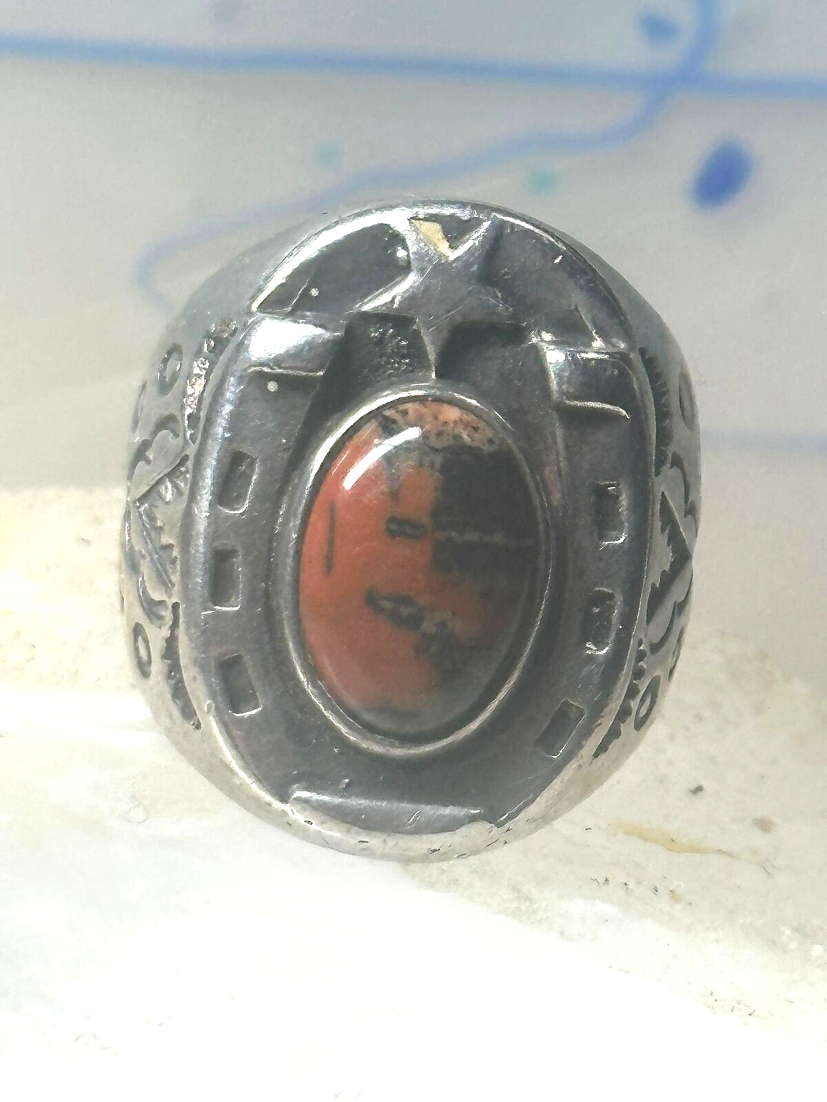 Horseshoe ring Navajo size 8 star Good Luck jasper sterling silver women men