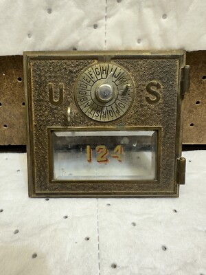 Antique Post Office Box Large Door with 20 Letter Dial Pointer Early 1900s #124