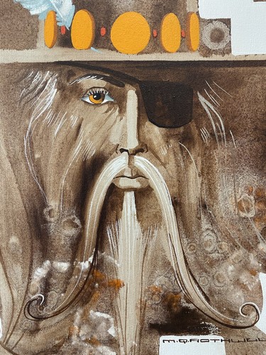 🔥 Vintage Modern Southwest Cowboy & Indian Cubist Oil Painting, ROTHWELL 1970s