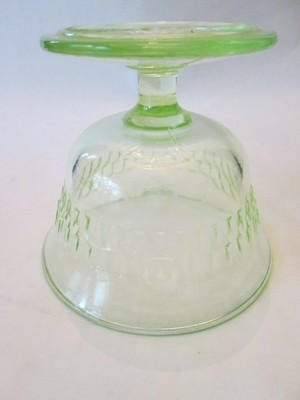FOOTED SHERBET! Vintage HOCKING GLASS depression GREEN ROULETTE pattern EXC