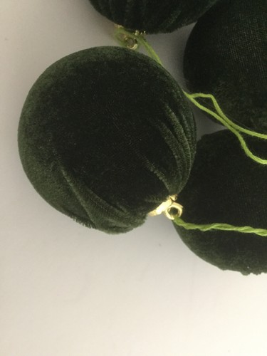 Vintage Christmast Ornament Green Velvet Fabric 9 Pcs
