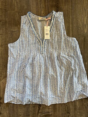 Size M, Vineyard Vines Chevron Geo Blue Pintuck Top Sleeveless NWT