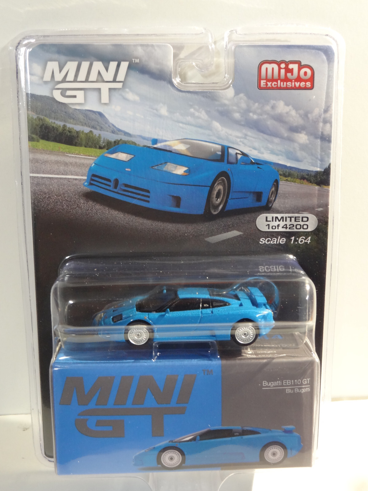 MINI GT #644 - BLUE - BUGATTI EB110 GT - MIJO USA EXCLUSIVE