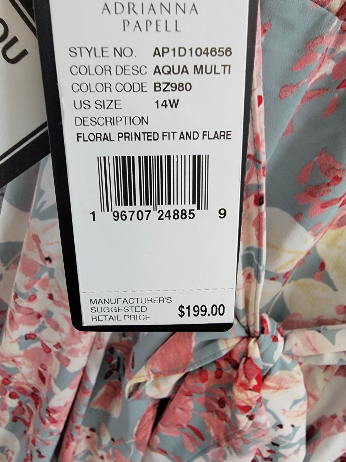 Adrianna Papell Plus Surplice Midi Dress Women's 14W Aqua Multi Back Zip Closure - Picture 18 of 18