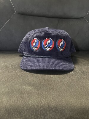 Grateful Dead Steal Your Face Repeat Corduroy Roper Hat Blue Snapback Cap NWT
