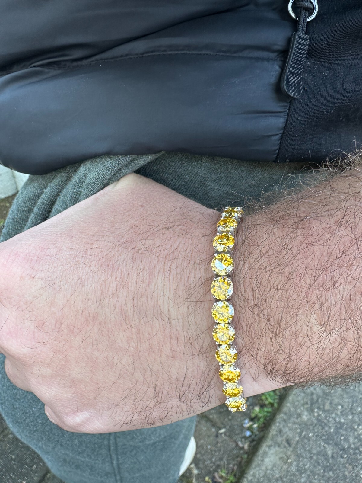 Pre-owned Silver Real Iced Canary Yellow Moissanite 7mm Tennis Bracelet 925  Diamond Tester