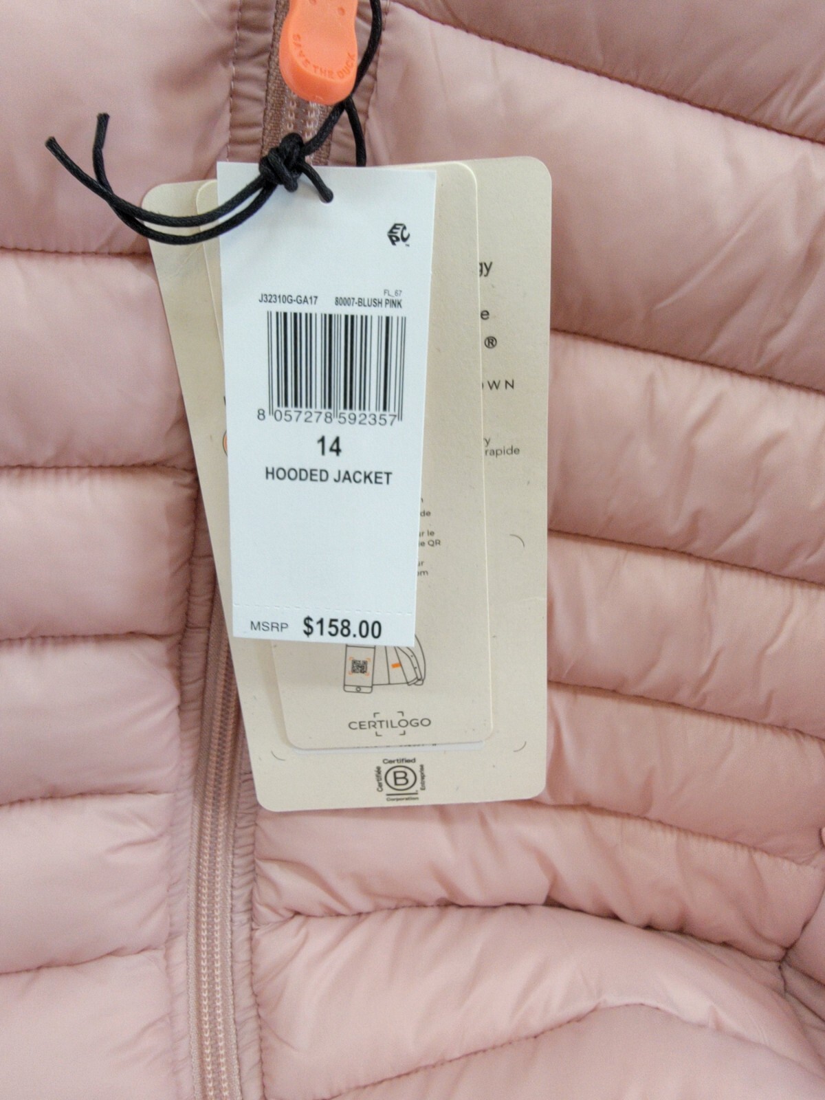 Save The Duck Lily Hooded Puffer Jacket Girls' 14 Blush Pink Full Zip Closure - Picture 22 of 22