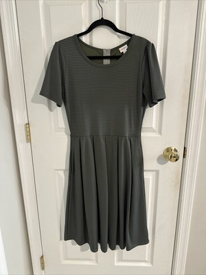 Lularoe green w/ blue Amelia Fit and Flare Dress Size M Short Sleeve Zipper Back