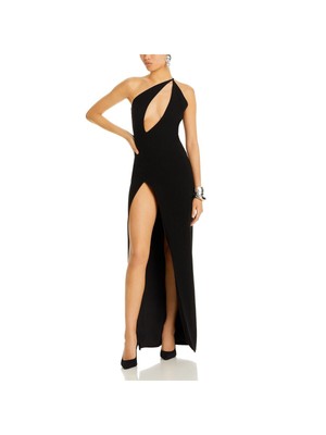 Женское черное вечернее платье MONOT без рукавов в полный рост с высоким разрезом 10