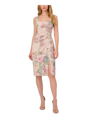ADRIANNA PAPELL Womens Beige Lined Sleeveless Knee Length Party Sheath Dress 16