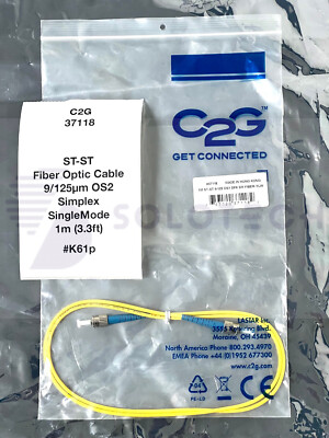 C2G 37118 Fiber Optic Patch Cable ST-ST 9/125 OS2 Simplex SM 1m (3.3ft) #K61p
