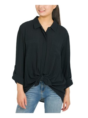 

HIPPIE ROSE Женская блузка Black Tie с отворотами на рукавах для работы для подростков, Черный