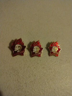   Lot Of 3 Soviet Russian Lenin Pioneer Pins Badges Awards