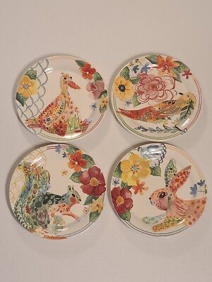 Pier 1 Hello Spring 4 Salad Plates 8.7 inch Bunny Duck Bird New in Box 