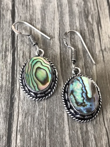 Albalone Sea Shell 925 Sterling Silver Necklace and Earrings