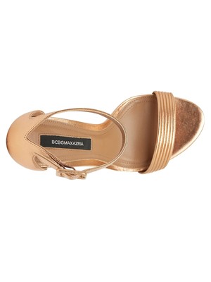 

BCBG MAXAZRIA Женские Золотые Мягкие Кожаные Сандалии Lucy с Круглым Носком на Шпильке, Золотой, MX0LUC61