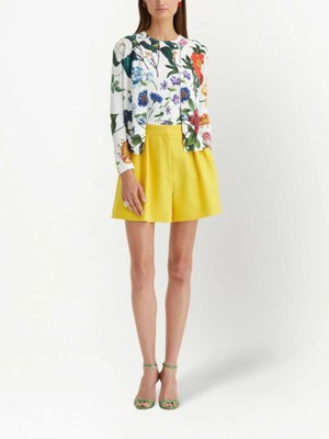 

OSCAR DE LA RENTA Женский белый кардиган с длинными рукавами и круглым вырезом с цветочным принтом