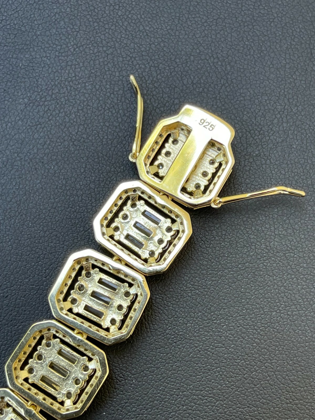 Pre-owned Silver 14k Gold Plated Real 925  Baguette Chain 15mm Men's Iced Cz Necklace