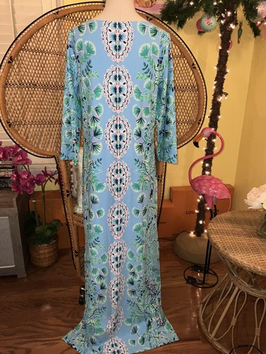 Pre-owned Lilly Pulitzer Seralina Maxi Frenchie Blue Mosaic Shells $298 Size L,xl In Multicolor