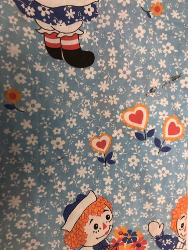Vintage Raggedy Ann Andy Bobbs Merrill 1960s Fabric Twin Flat Fitted Bed Sheet