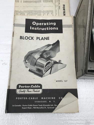 Porter Cable Block Plane 167 With Case and Extra New Spiral Cutter Blade