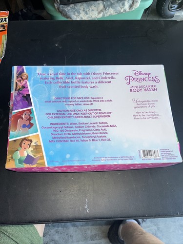 Disney Princess Mini Decanter Body Wash 4 Pk Scented Ariel Belle Cinderella New