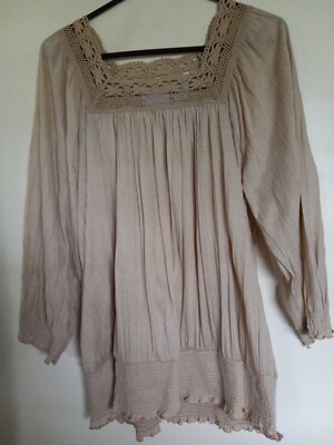 CG-I CG  Women Beige Crochet Square Neck  top Shirt Tunic Sz 2X