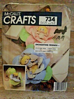 McCall's Sewing Pattern 734 Crafts Enchanted Forest Baby Dolls UC Leaf Carrier