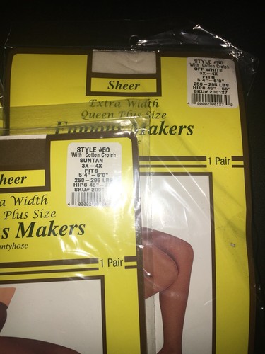 3 Pair “Famous Makers” Pantyhose Size 3X-4X,  Suntan, Off Black, Off White