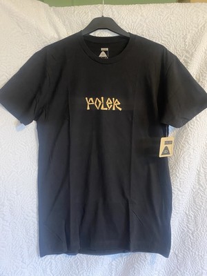 POLER Camp Vibes Mens Black Cotton Tee, T-Shirt Sz-M Short Sleeve- Back Hit Logo