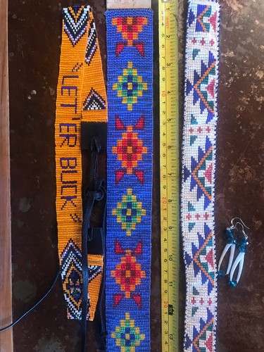 Indian Beaded Loom Pieces Choker Let’er Buck Hatband Lot