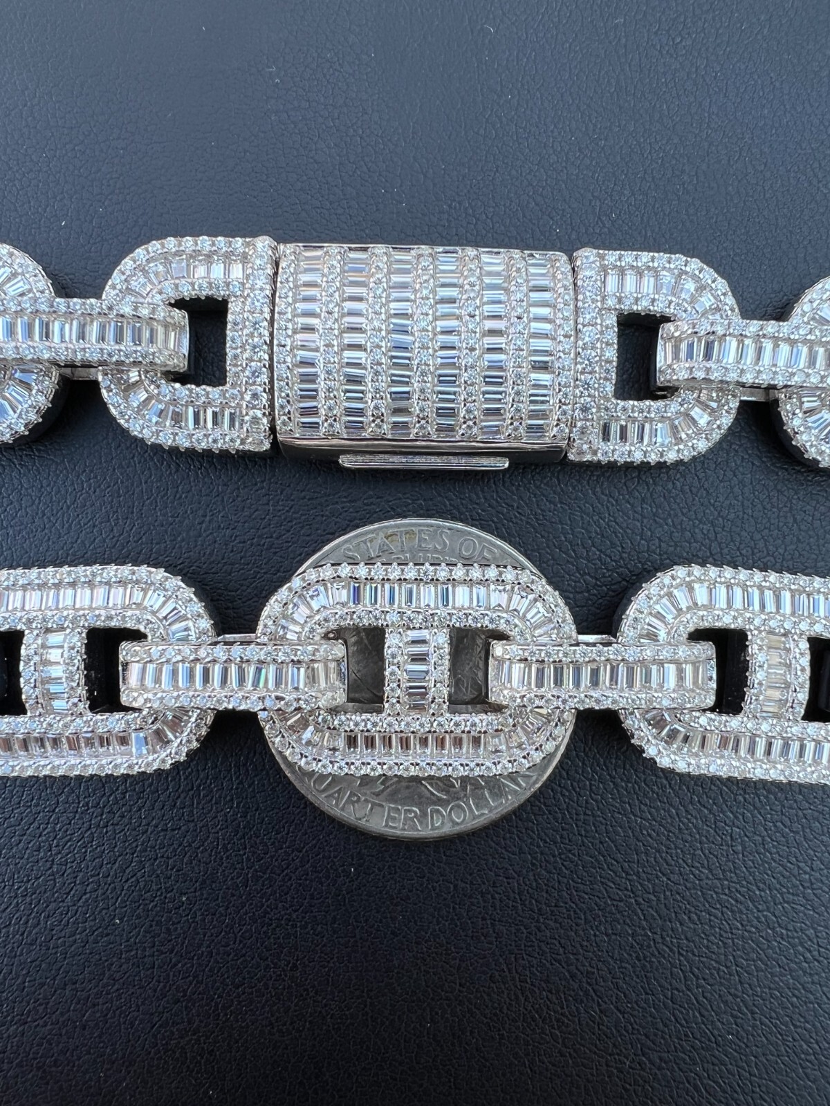 Pre-owned Silver Baguette Moissanite Solid 925  Gucci Link Chain Necklace Pass Diamond Test