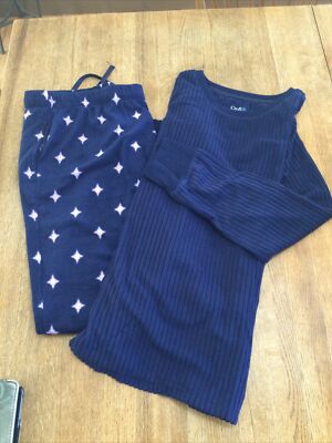 NWOT Croft & Barrow Women's Blue Pink Pajama Set  XL Fleece PJ Lounge Sleepwear