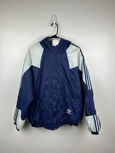 Vtg 80s Adidas Jacket 3 Stripe Trefoil Logo Puffer Quilted