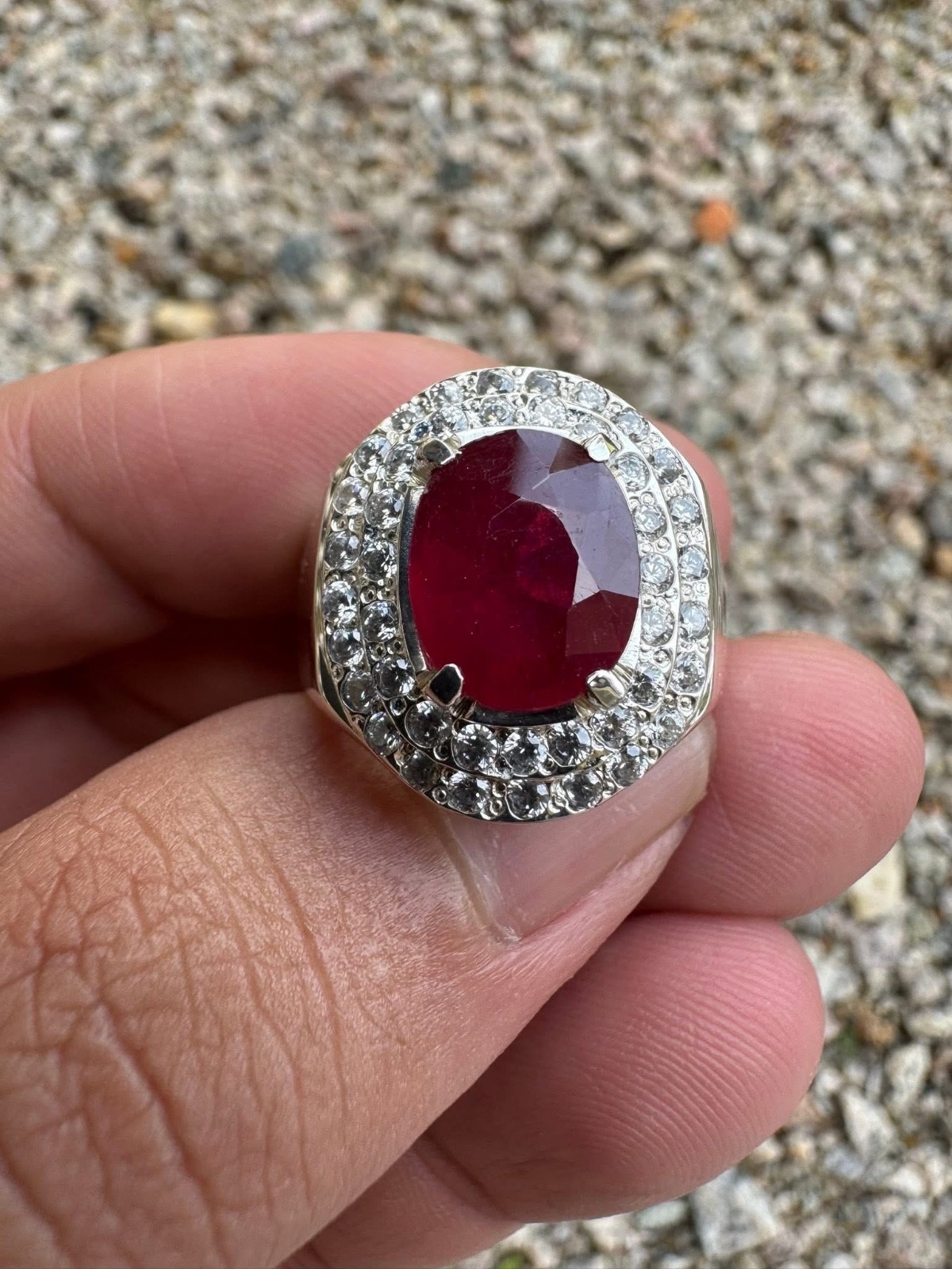 Lab Created Ruby Gemstone With 925 Sterling Silver Men's Ring Anniversary Gift Q