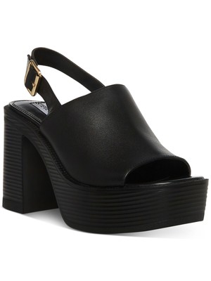 

STEVE MADDEN Женские черные кожаные сандалии на платформе 1-1/2 дюйма с ремешком на пятке, 9 м, Черный, BUFF01S1