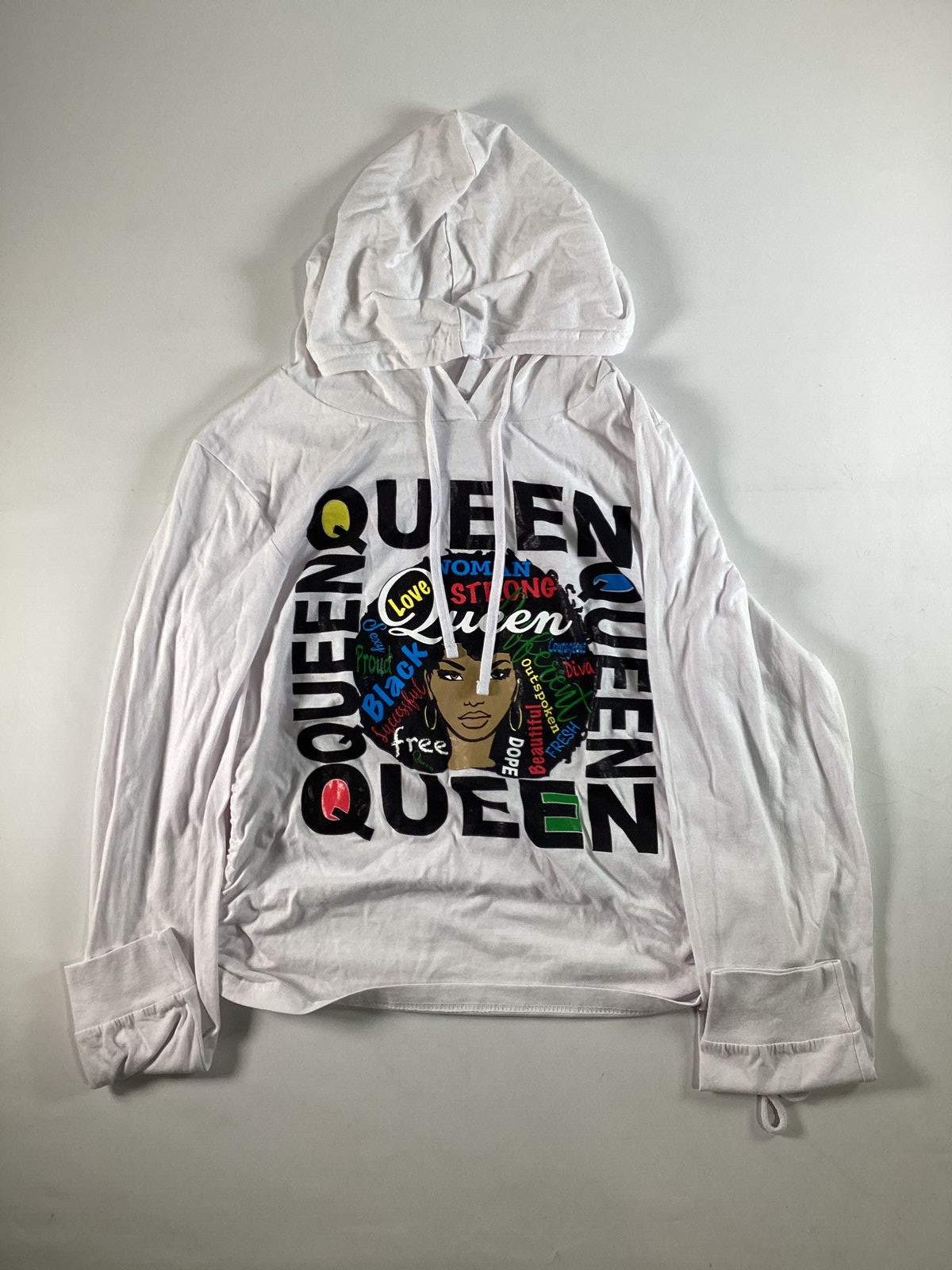 Adult On Fire White Long Sleeve Queen Hoodie Medium EUC