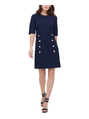 

Женское короткое платье-футляр DKNY темно-синего цвета с застежкой-молнией и рукавами до локтя с круглым вырезом, Navy