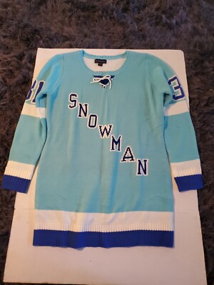 Blizzard Bay Unisex LG Blue Soft Varsity Style Preppy Frosty Snowman Sweater 