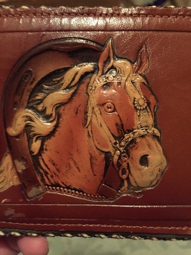 VintAge Wallet Tooled Leather Horse And Horse Shoe Unused Excellent Condition