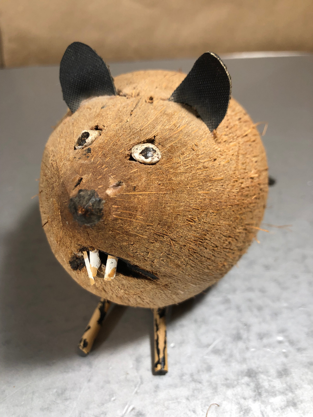 Vintage Handmade Carved Coconut Mouse Rat Strange Cute Weird Funny