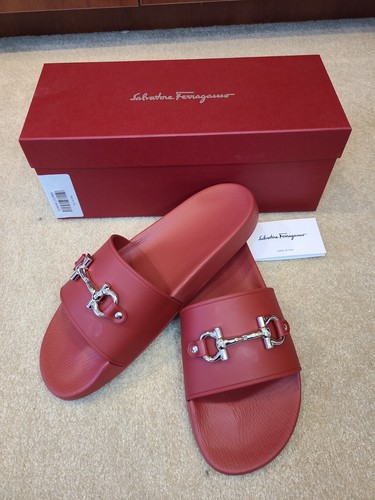 Pre-owned Ferragamo 100% Authentic Salvatore  Groove Slide Sandals 10m Red