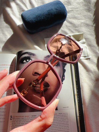 Pre-owned Gucci Gg0890s 003 Women's Pink Frame / Orange Lens Sunglasses