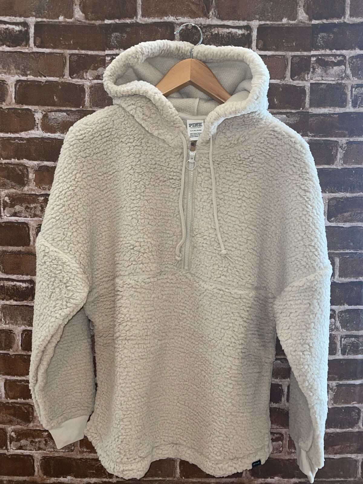 NEW VICTORIA'S SECRET PINK SMALL VARSITY SHERPA HALF ZIP