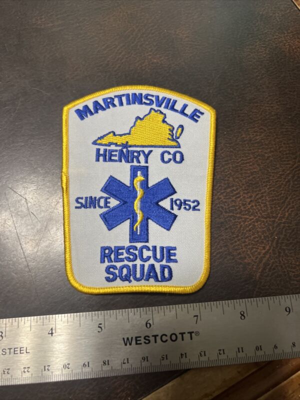Vtg Obsolete Fire Department Patch Martinsville Va Henry Co Rescue Squad